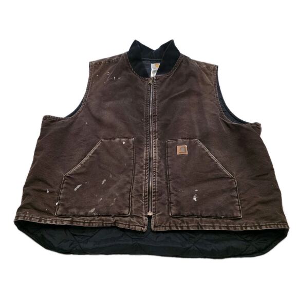 Carhartt V02 DKB Quilted Duck Vest Brown Canvas Workwear Size 3XL Regular USA - Picture 1 of 12